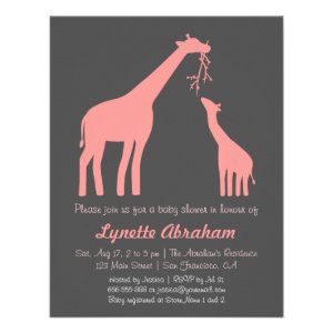 Stylish Pink Giraffe Baby Shower Invitations