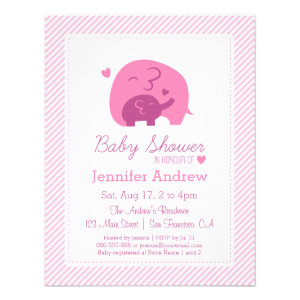 Stylish Pink Purple Baby Elephant Baby Shower Custom Announcement