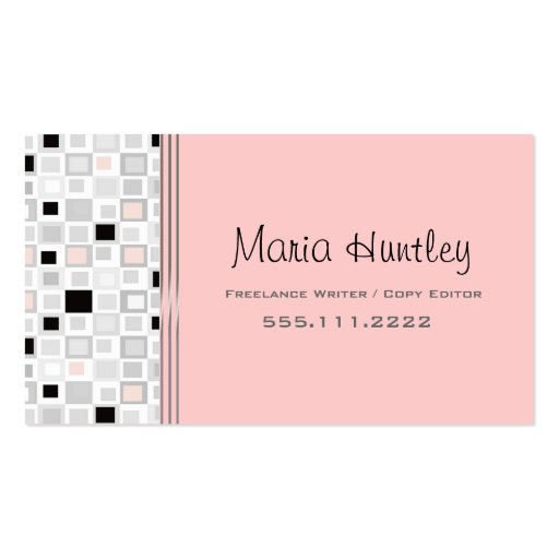 Stylish pink white, and black Business Card (front side)