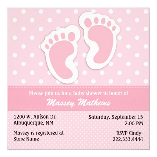 Stylish Pink & White Polka Dot Baby Shower Announcements (front side)