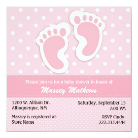 Stylish Pink & White Polka Dot Baby Shower Announcements