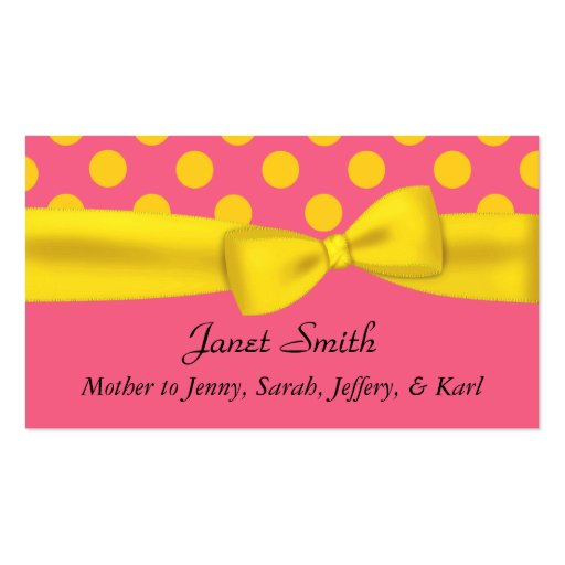 Stylish Pink & Yellow Polka Dot Mommy Card Business Card Templates (front side)