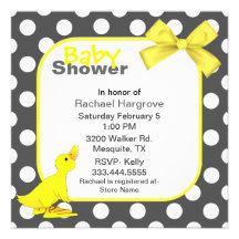 Stylish Polka Dots & Ducky Baby Shower Invitation