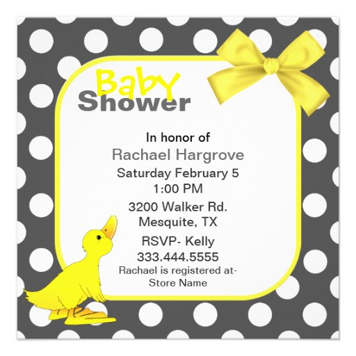 Stylish Polka Dots & Ducky Baby Shower Invitation
