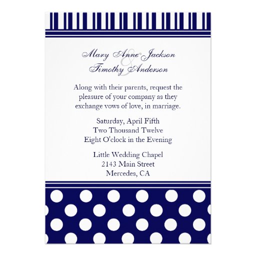 Stylish Polka Dots & Stripes Wedding Invitation (front side)