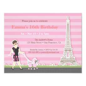 Stylish Poodle Eiffel Tower Paris Birthday Party 4.25x5.5 Paper Invitation Card