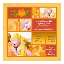 Stylish Pumpkin Photo Square Birth Announcement