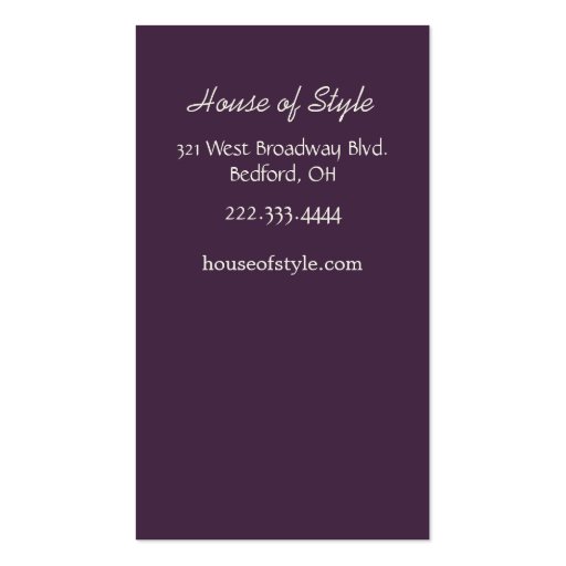 Stylish Purple and Green Damask Business Card (back side)