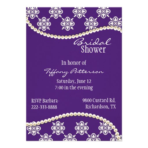 Stylish Purple and Pearls Bridal Shower Invitation
