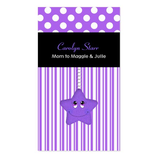 Stylish Purple and White Star Mommy Card Business Cards (front side)