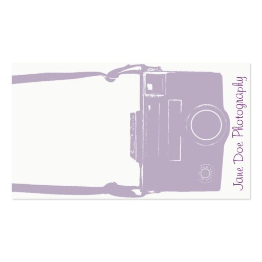 Stylish Purple and White Trendy Retro Film Camera Business Card Templates (front side)