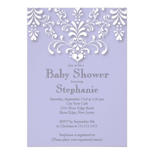 Stylish Purple Damask Baby Shower Invitation