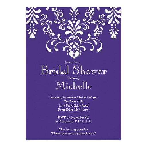 Stylish Purple Damask Bridal Shower Invitation