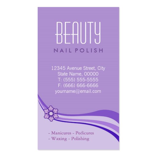Stylish Purple Floral Nail Salon Manicure SPA Business Card Templates (back side)