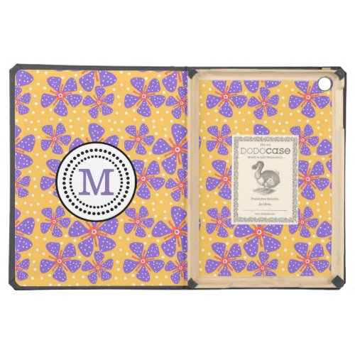 Stylish Purple Flowers On Yellow Monogrammed iPad Air Cover