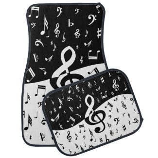 Stylish random musical notes design in black and w floor mat