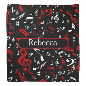 Stylish Red and white Musical notes on black Bandana
