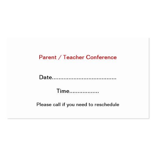 Stylish Red Apple Teacher's Business Card (back side)
