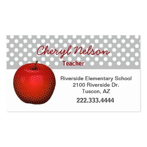 Stylish Red Apple Teacher's Business Card (front side)