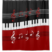 Stylish Red Black White Piano Keys and Notes