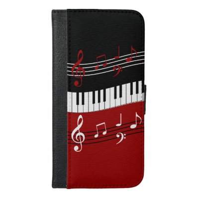 Stylish Red Black White Piano Keys and Notes iPhone 6/6S Plus Wallet Case