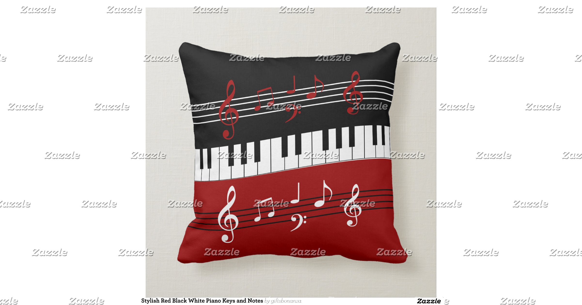 stylish_red_black_white_piano_keys_and_notes_pillow