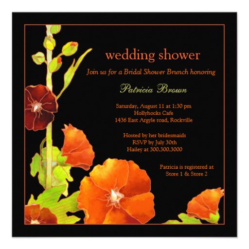 Stylish Red Hollyhocks Black Wedding Shower Invite