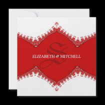 Stylish Red Lace Monogram Wedding Invitation invitations