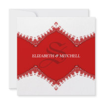 Stylish Red Lace Monogram Wedding Invitation