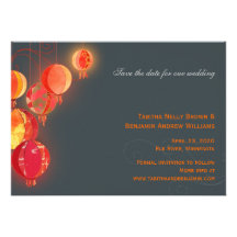 Stylish Red Paper Lanterns Wedding Save the Date Personalized Invitations