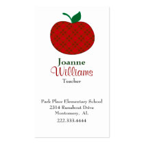 Stylish Red Plaid Apple Teacher Business Card business cards