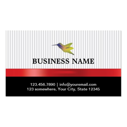 Stylish Red Ribbon Hummingbird Business Card (front side)