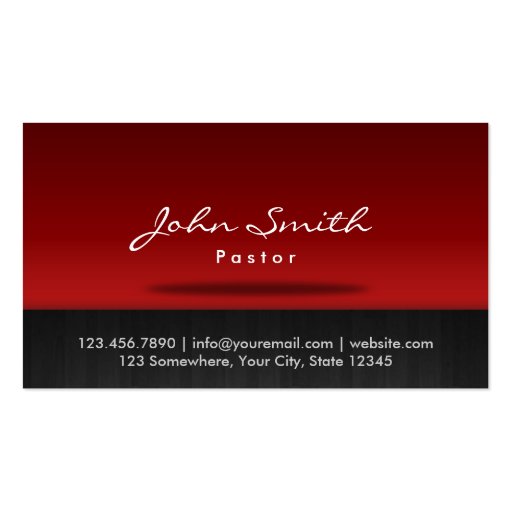 Stylish Red Stage Pastor Business Card (front side)