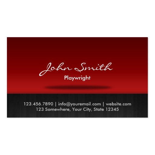 Stylish Red Stage Playwright Business Card (front side)