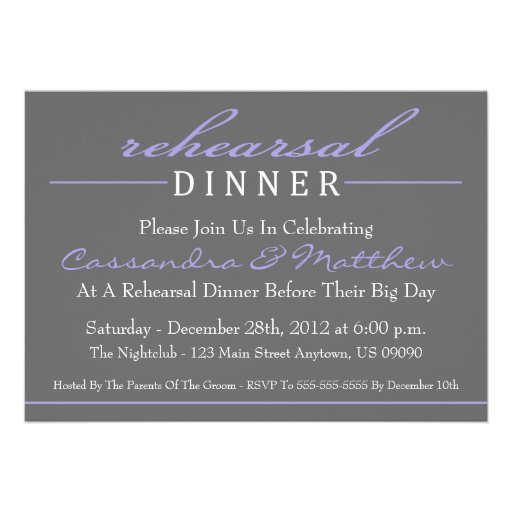 Stylish Rehearsal Dinner Party Invitation (Purple) (front side)