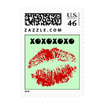 Stylish Retro Hugs & Kisses Kiss Red Lips Stamps