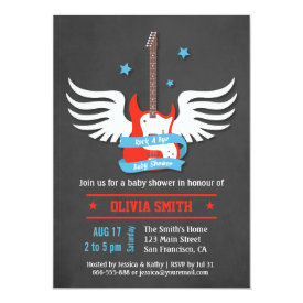 Stylish Rock and Roll Rock a Bye Baby Shower 4.5x6.25 Paper Invitation Card