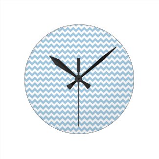 Stylish Round Wall Clock, Blue and White Chevrons