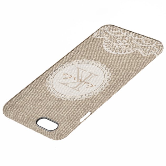 Stylish Rustic Country Burlap Ivory Lace Monogram Uncommon Clearlyâ„¢ Deflector iPhone 6 Plus Case-3