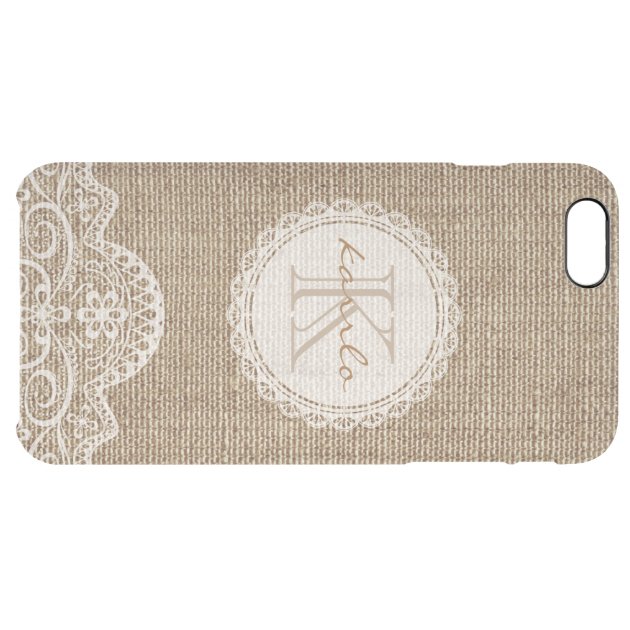 Stylish Rustic Country Burlap Ivory Lace Monogram Uncommon Clearlyâ„¢ Deflector iPhone 6 Plus Case-5