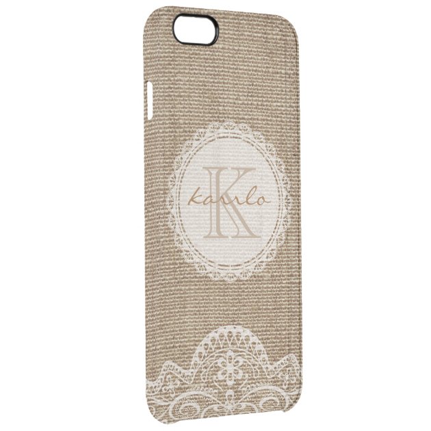 Stylish Rustic Country Burlap Ivory Lace Monogram Uncommon Clearlyâ„¢ Deflector iPhone 6 Plus Case-2