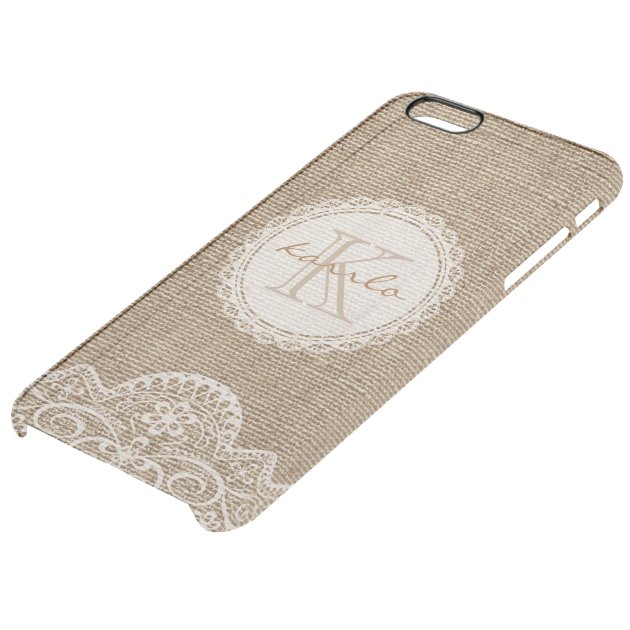 Stylish Rustic Country Burlap Ivory Lace Monogram Uncommon Clearlyâ„¢ Deflector iPhone 6 Plus Case-4