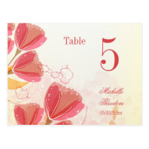 Stylish salmon pink tulips wedding table number postcards