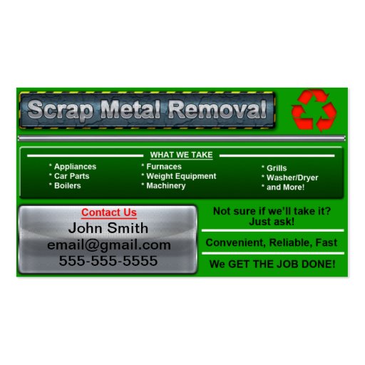 Stylish Scrap Metal Removal Business Card (front side)