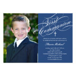 Stylish Script First Communion Invitation - Blue invitations