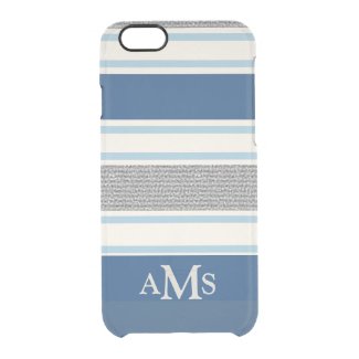 Stylish Silver Blue Striped 3 Monograms Uncommon Clearly™ Deflector iPhone 6 Case