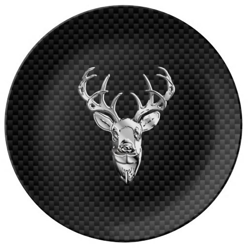 Stylish Silver Deer on Carbon Fiber Dinner Plate Zazzle