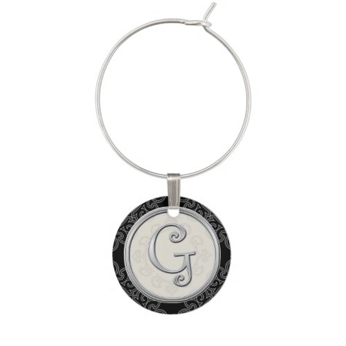 Stylish Silver Monogram Initial G Wine Charm