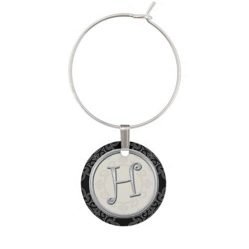 Stylish Silver Monogram Initial H Wine Glass Charm
