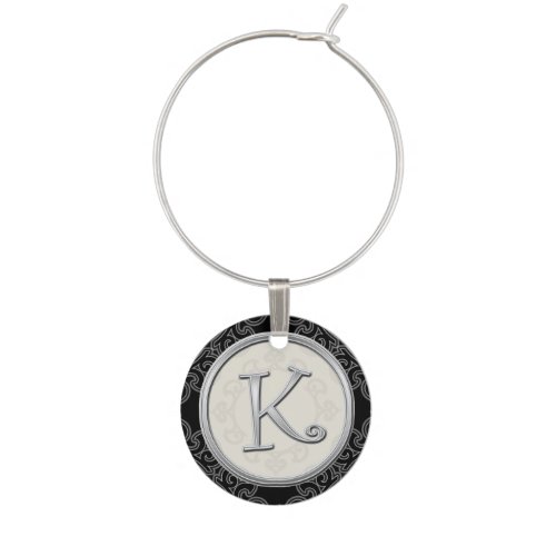 Stylish Silver Monogram Initial K Wine Charm
